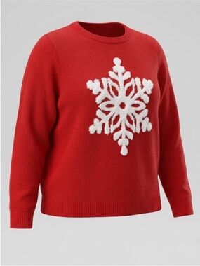 Cupcakes & Cashmere Red Knit Holiday Sweater With White Snowflake Design Size 1X
